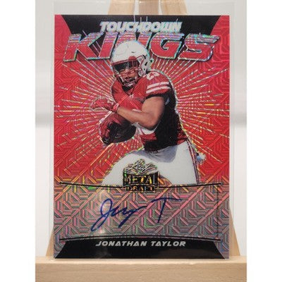 2020 Leaf Metal Draft Touchdown Kings Jonathan Taylor Red trading card, front