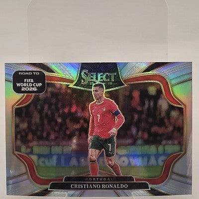 2025 Panini Select Road to FIFA World Cup 2026 Soccer Cristiano Ronaldo Silver Prizm trading card, front