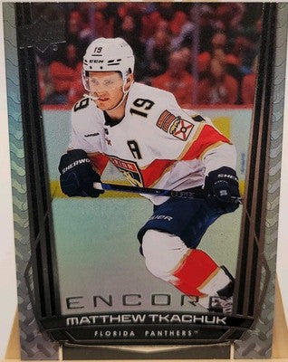 2025 Upper Deck Series 2 Encore Matthew Tkachuk Red trading card, front