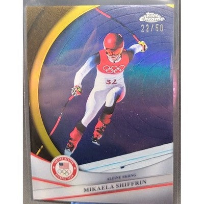 2026 Topps Chrome Mikaela Shiffrin Gold trading card, front