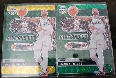 2024-25 Panini Mosaic Damian Lillard Reactive Yellow Mosaic Prizm trading card, front