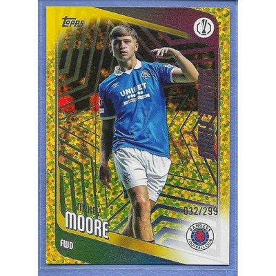 2025 Topps UEFA Mikey Moore Yellow Inferno trading card, front