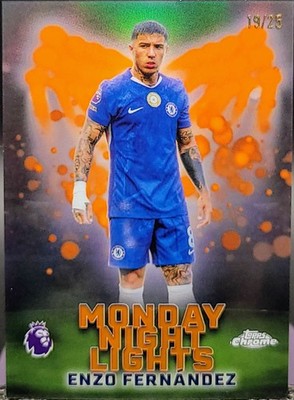 2026 Topps Chrome Premier League Enzo Fernandez Orange Prizm trading card, front