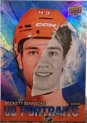 2025-26 Upper Deck Series 2 UD Portraits Beckett Sennecke RC P-37 Rookie Speckle trading card, front