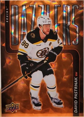2025 Upper Deck Series 2 Dazzlers David Pastrnak Orange trading card, front