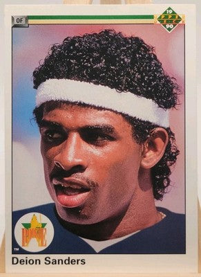 1990 Upper Deck Deion Sanders #13 Star Rookie RC New York Yankees HOF trading card, front