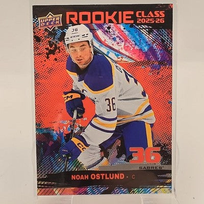 2025 Upper Deck Series 1 Rookie Class Noah Ostlund Red trading card, front
