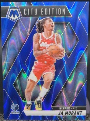2024-25 Panini Mosaic Ja Morant Seismic Blue Mosaic Prizm trading card, front