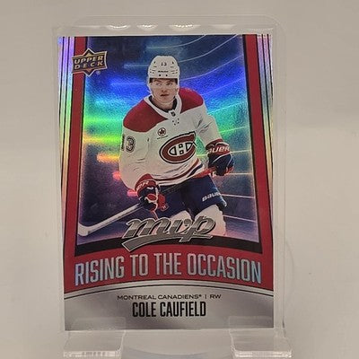 2025 Upper Deck MVP Hockey Cole Caufield Rising to the Occasion Insert trading card, front