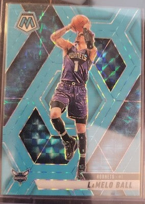 2025 Panini Mosaic Lamelo Ball Blue Fluorescent trading card, front