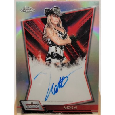 2026 Topps Chrome WWE Red Brand Chrome Autograph Natalya Refractor trading card, front