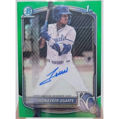 2025 Bowman Chrome Jhonayker Ugarte Green Refractor trading card, front