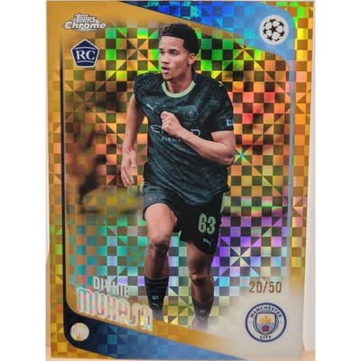 2025-26 Topps Chrome UEFA Club Competitions Divine Mukasa Gold X-Fractor trading card, front